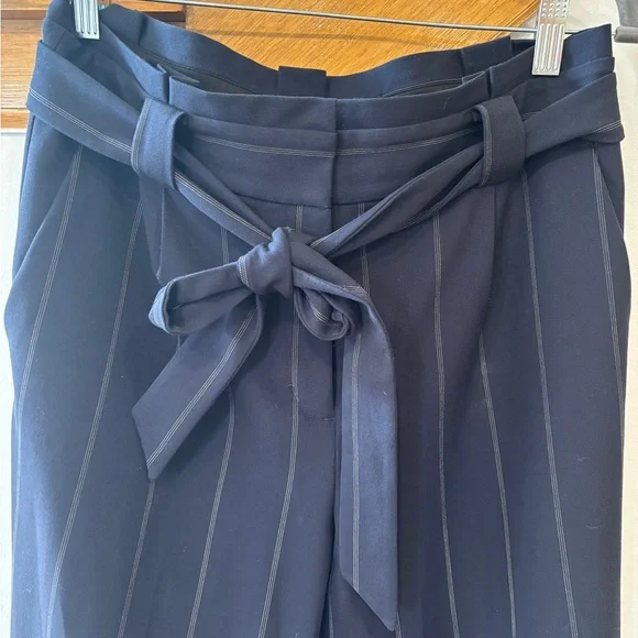 Express Women's Navy Pinstripe Pants with Paperbag Waist - 10 - Picture 2 of 6